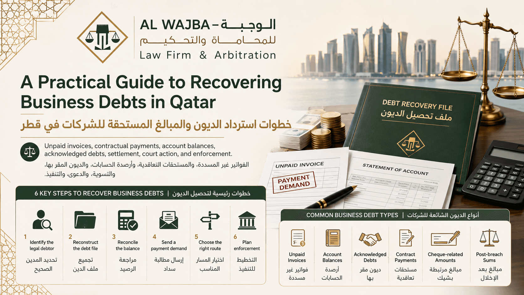 تحصيل الديون التجارية في قطر | المطالبة والتسوية والتنفيذ