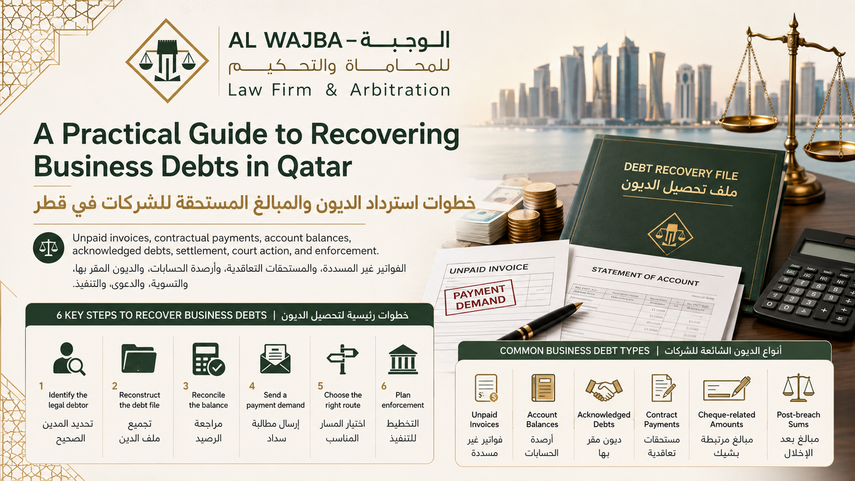 تحصيل الديون التجارية في قطر | المطالبة والتسوية والتنفيذ